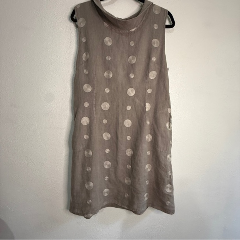 Lina Tomei Gray Linen Mini Dress with Chic Style. Sz XL. Made in Italy.